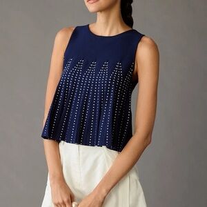 Maeve Navy Sleeveless Blouse with Pleats